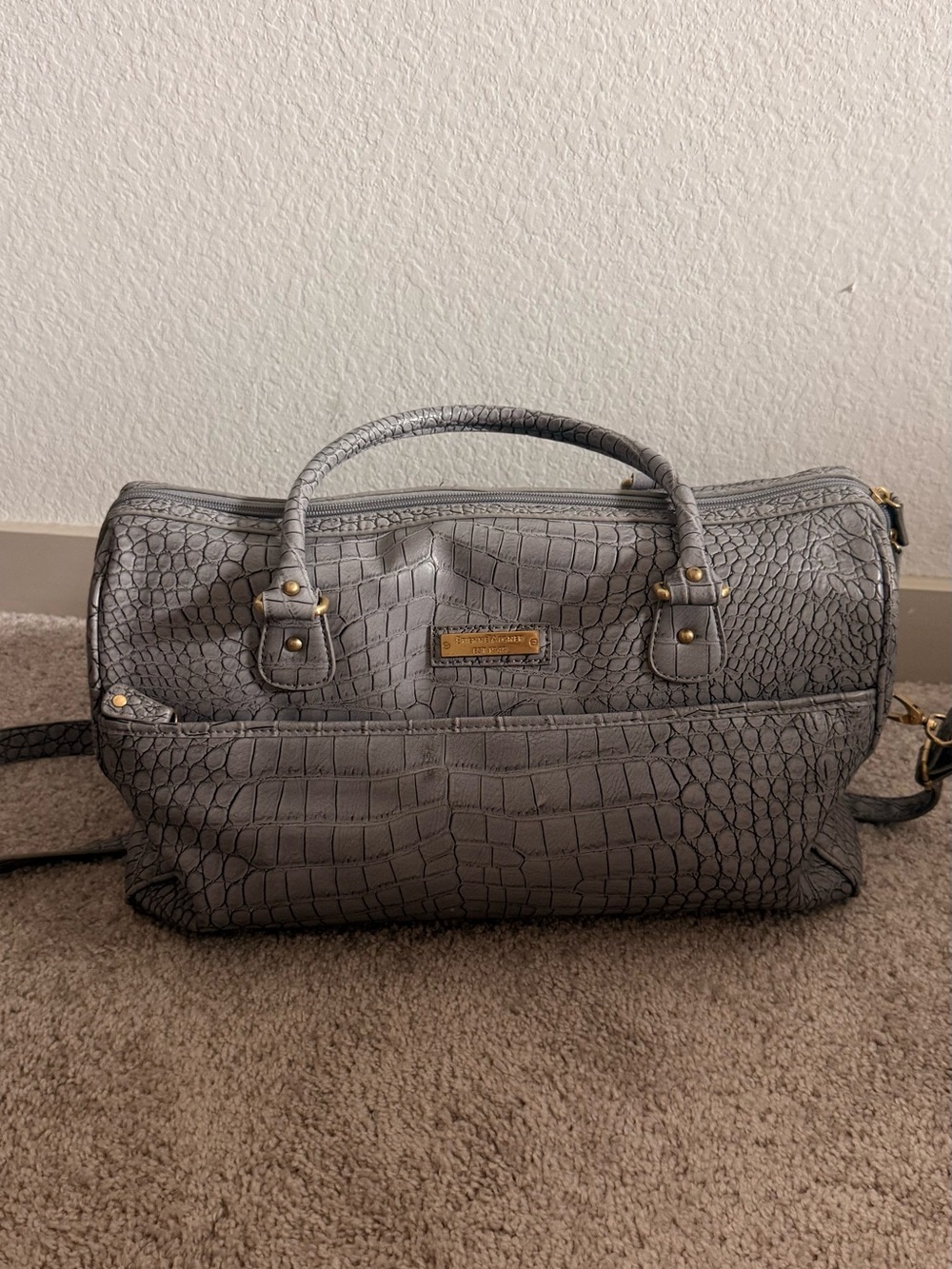 Structured Croc-Embossed Satchel Bag - Gray